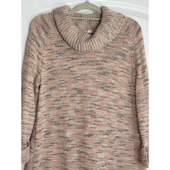 j Jill Tunic Sweater Medium Marled Pink Cowl Neck Preppy Officecore Side Slit - Picture 3 of 7